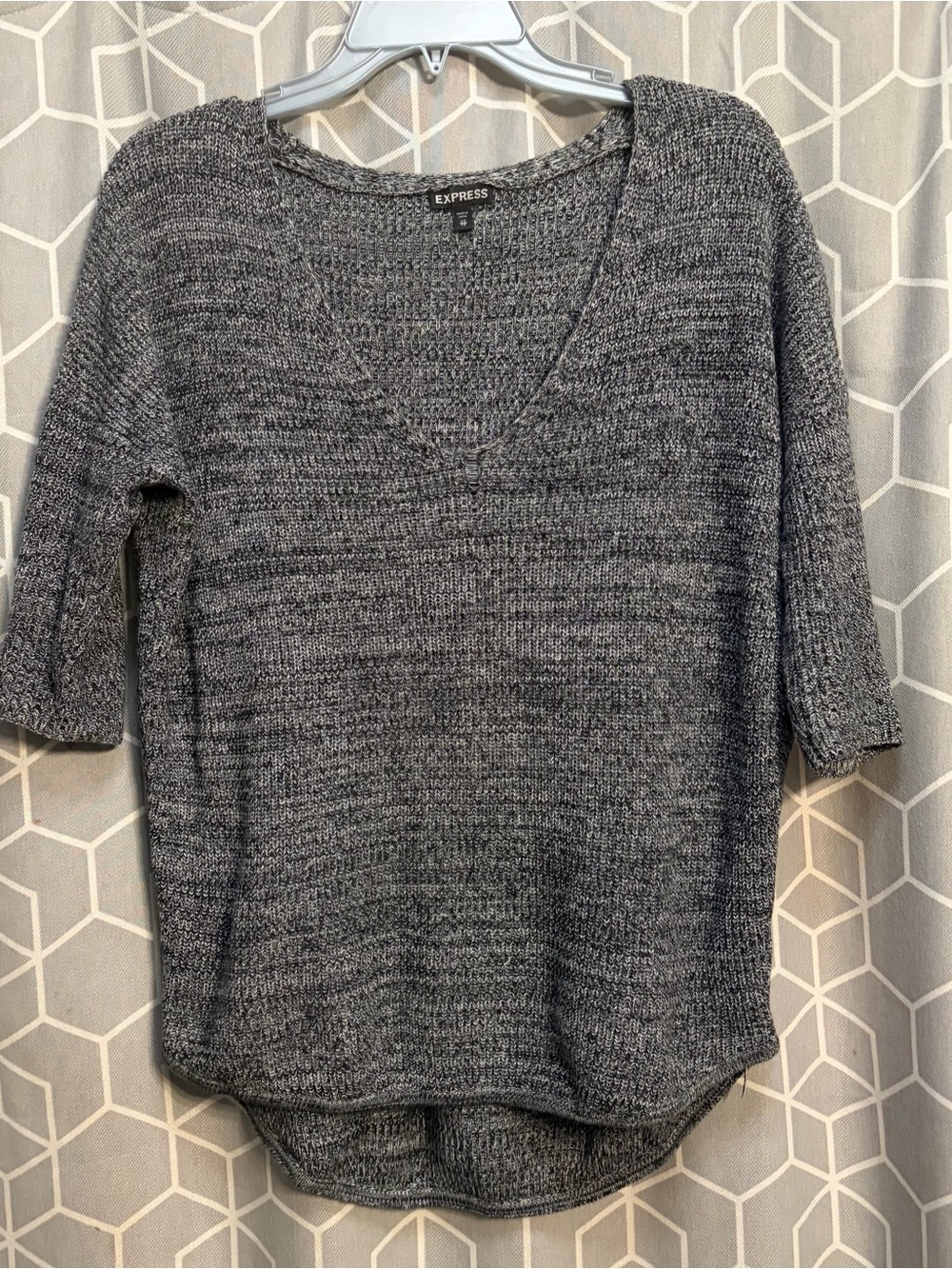 Express Gray Marled V-Neck Knit Sweater